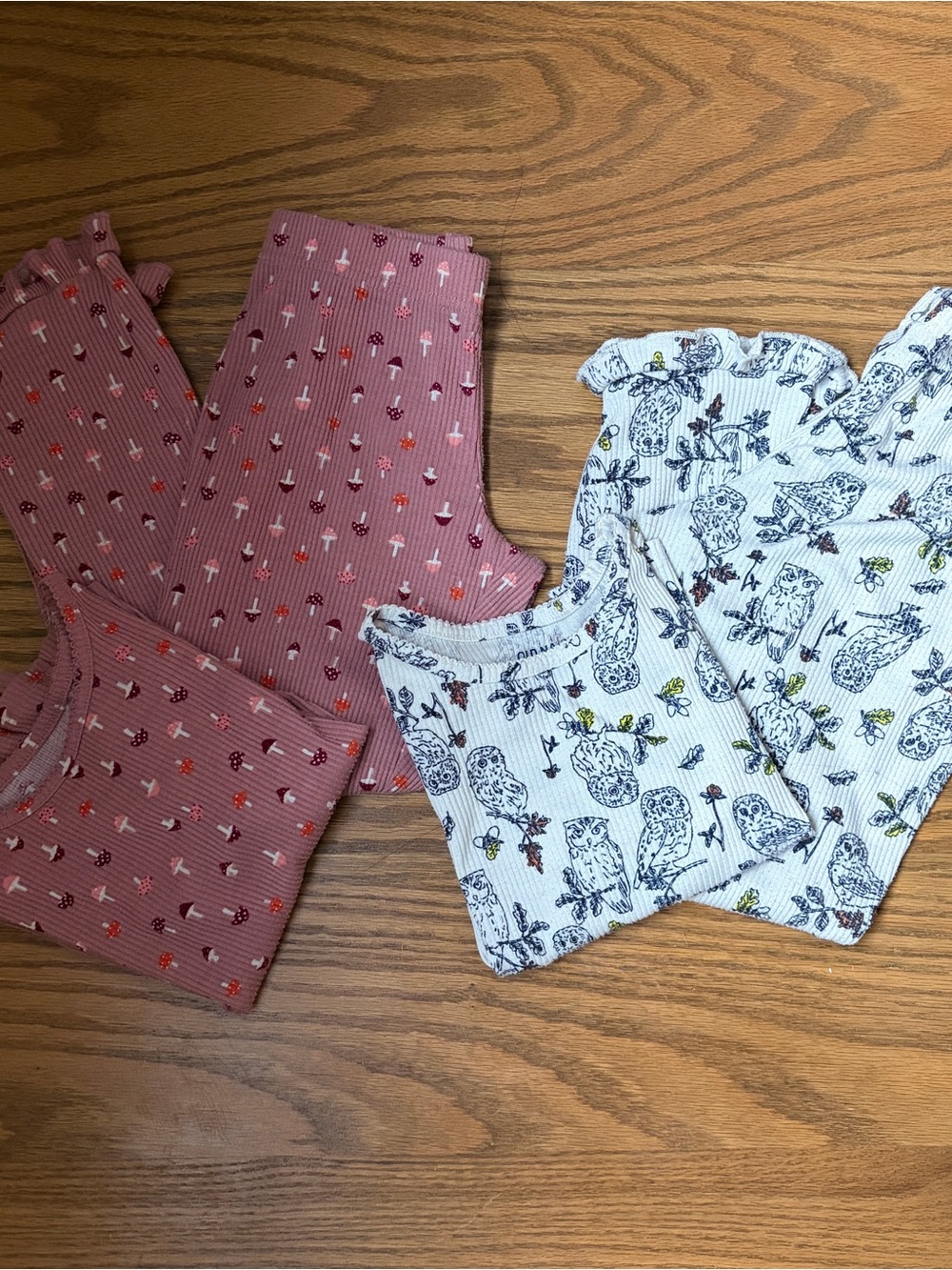 Old Navy Girls Ribbed Pajama Sets - Pink Mushroom & White Owl Prints